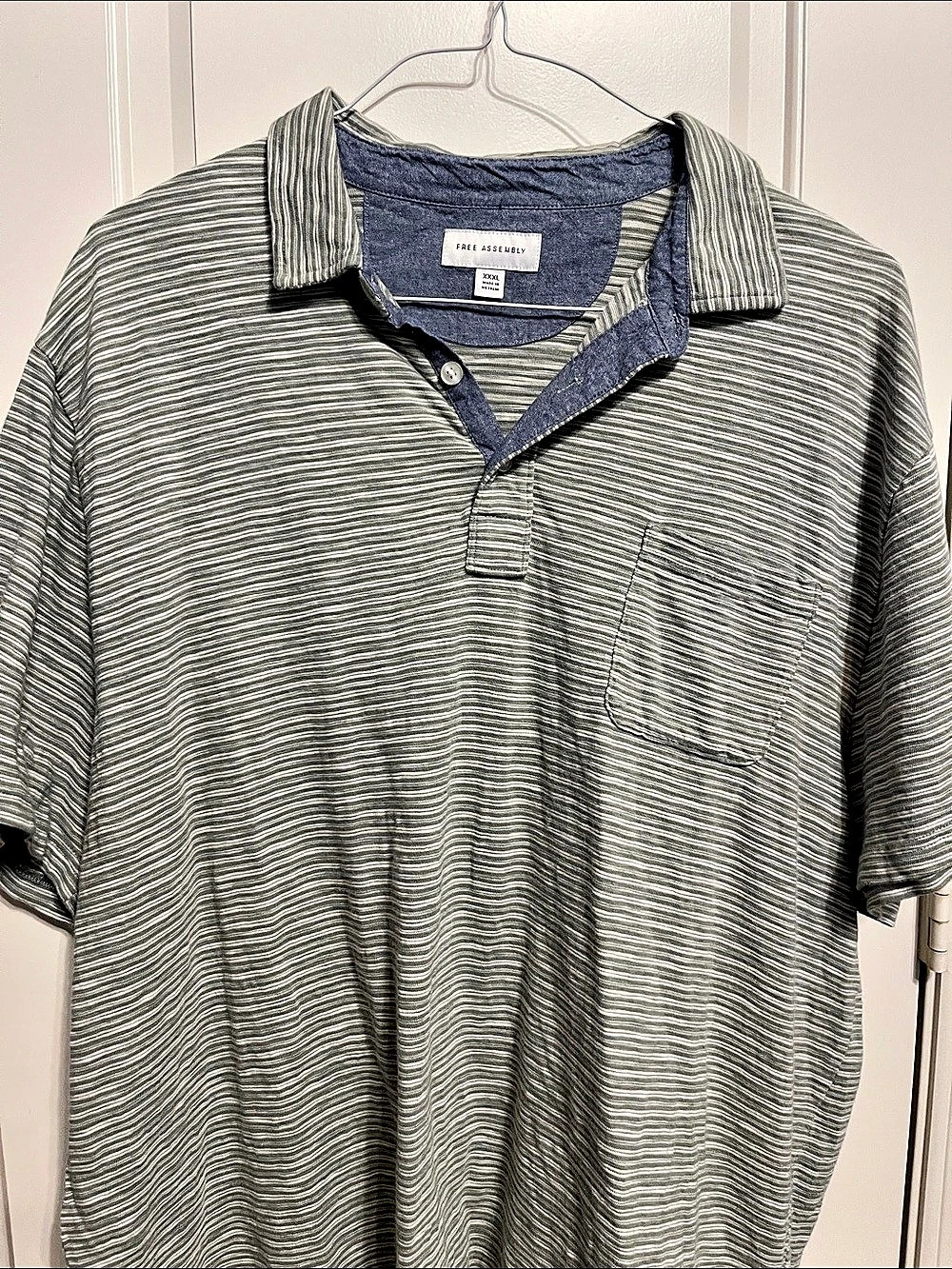 Free assembly Men's Striped Polo Gray & Blue Size xxxLLike New